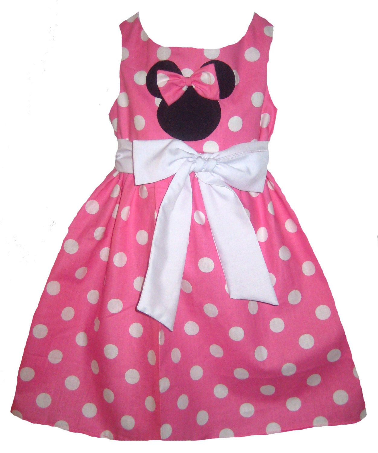 Minnie Mouse Pink or Red and White Polka Dots Sleeveless Dress Boutique 12/18M 24M/2T 3T/4T 5/6 Pageant New