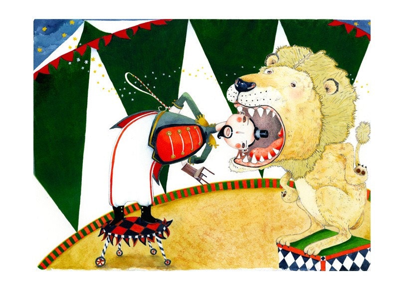 Lion Print Lion Tamer Giclee Print 11.7x16.5