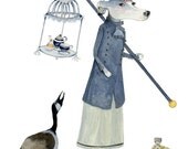 Print Dog and Goose Teatime parade illustration 8x11