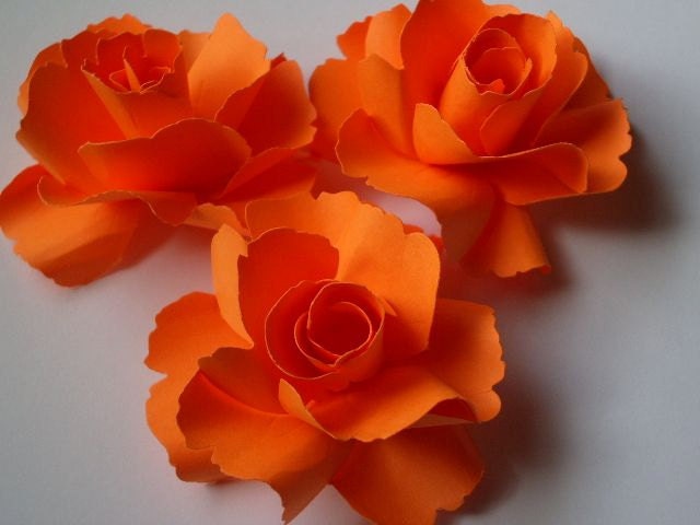The Rose Handmade Paper Flower - Bright Orange - (Set of 3)