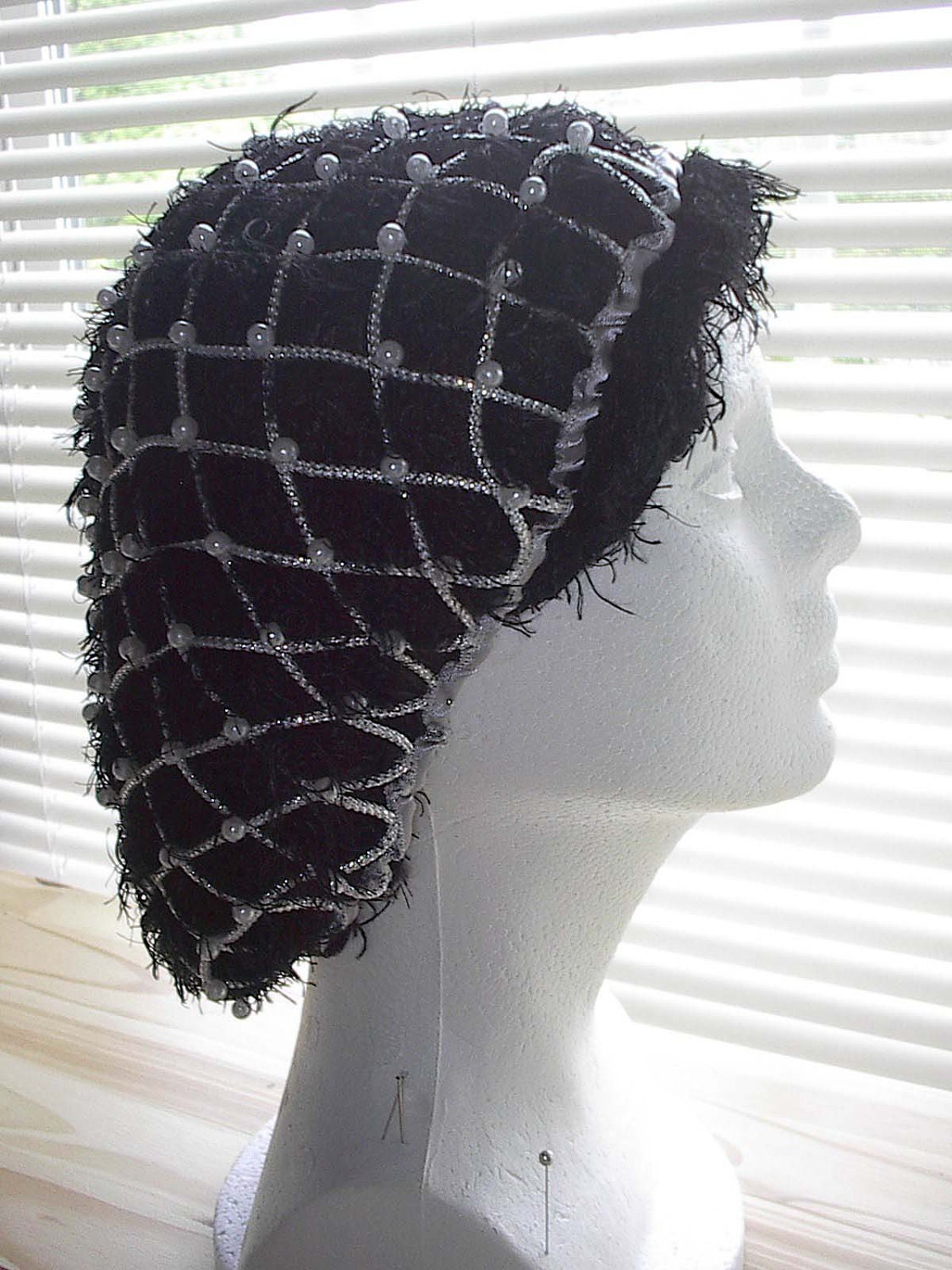 Renaissance Headdress LargrSZ Corded SILVER Caul SNOOD Pearls EverAfter Hair Net Dressing Performers
