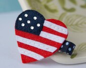 American Flag Felt Hair Clip in Red White and Blue and Bling for the 4th of July