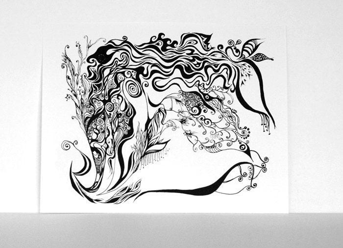 Abstract Drawing. Black and White Art Print. Ink Pen Line Drawing. Size 8x10 Print
