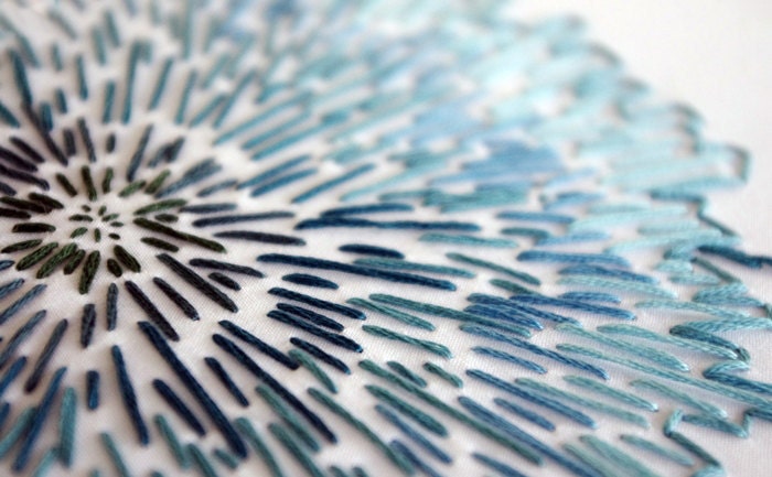Embroidery Hoop with Teal & Turquoise Gradation - Abstract Flower - 6 inch Hoop Fiber Art