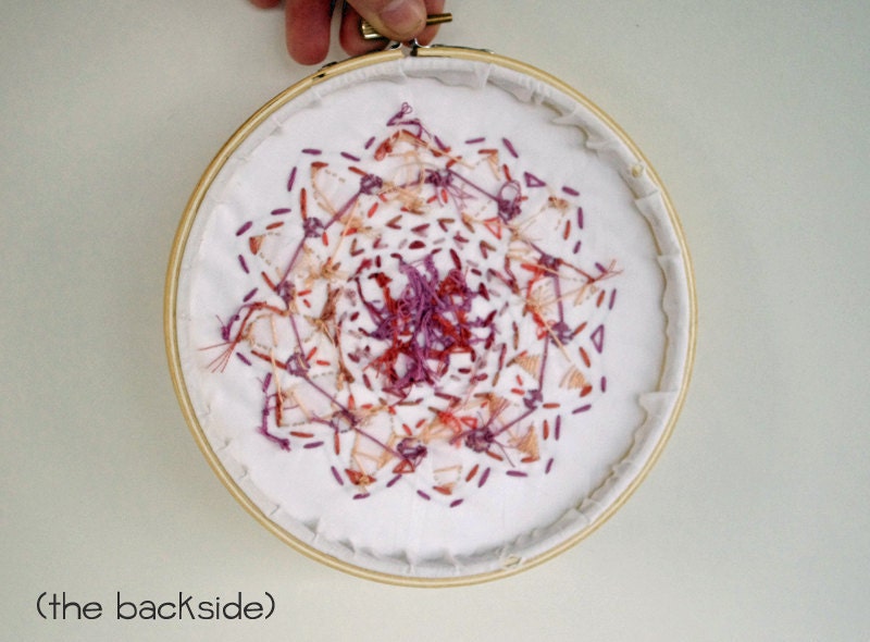 Embroidered Mandala in Peach, Orange, Pink and Tangerine - 6 Inch Embroidery Hoop
