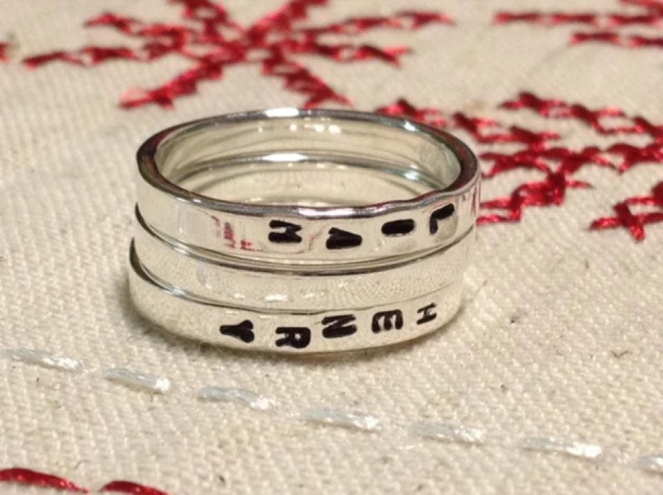 Personalized Hand Stamped Rings - 3mm Sterling Silver Ring - Stackable Name Ring- for Charity