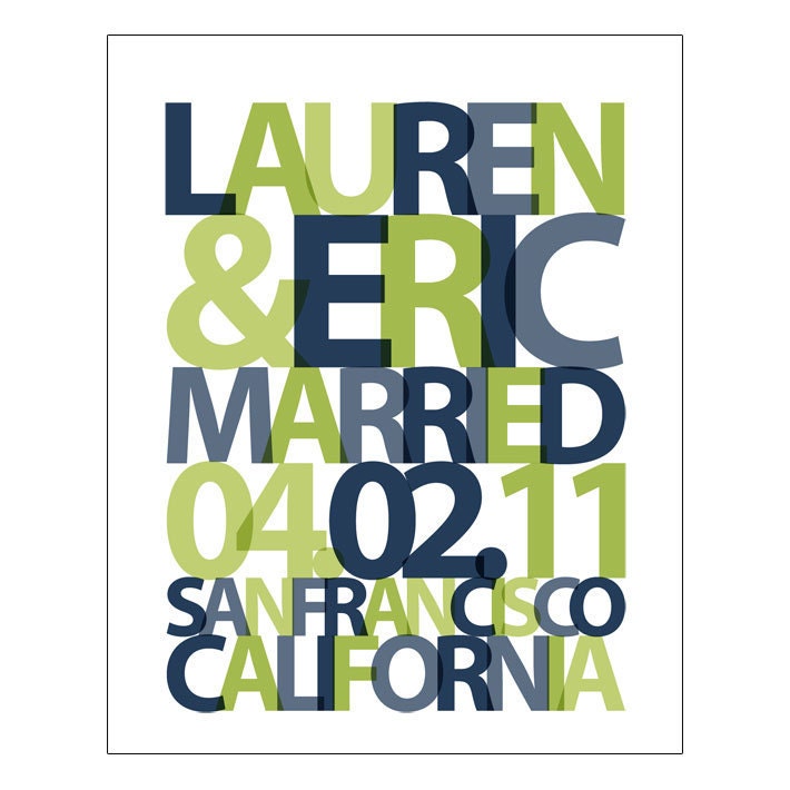 Custom Wedding Gift - Couples Names Wedding Date with Typography 8x10 print Purple Wedding Decor
