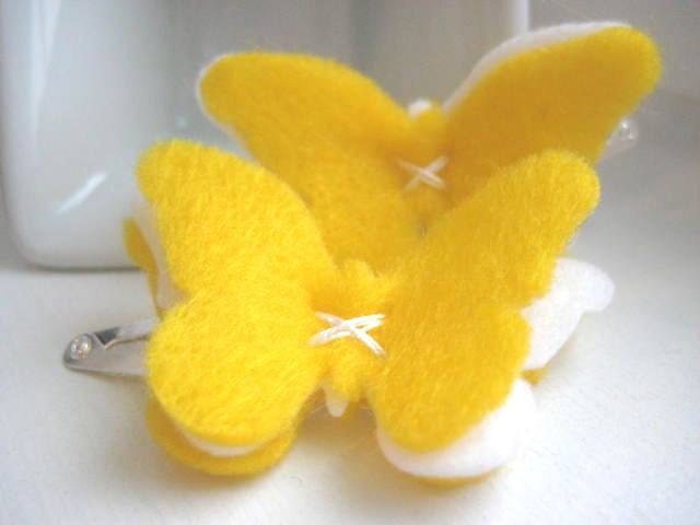Lemon Meringue Felt Butterfly Hair Clips - Snap Clip - Hair Accessory