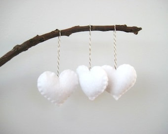 White Heart Eco Felt Ornament - Handmade - Valentine's Day - Christmas Tree Ornament - Holiday Decoration