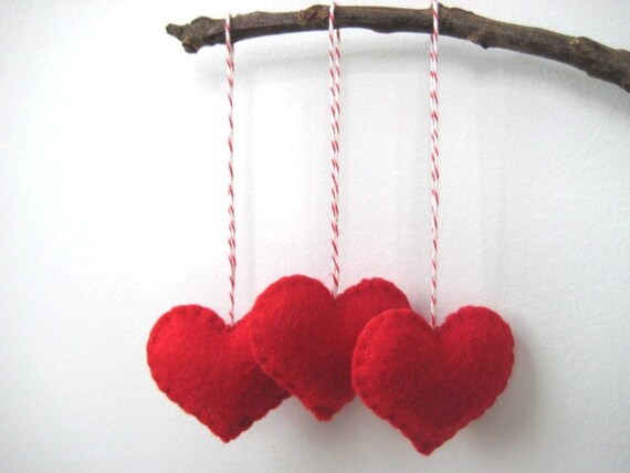 Red Heart Eco Felt Ornament - Handmade - Valentine's Day - Christmas Tree Ornament - Holiday Decoration