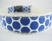 Hemp dog collar - Blue Dots on White