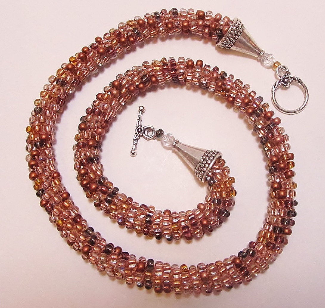Crochet Necklace, Beadweaving, Beaded Rope Necklace, Beaded Crochet Necklace, Spiral Beaded Necklace