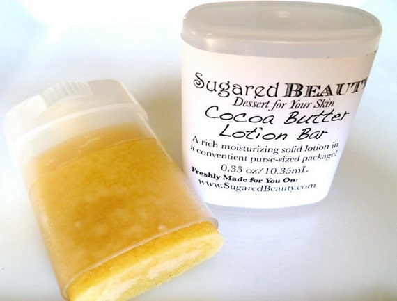 Paraben Free Solid Lotion Bar with Organic Cocoa Butter and Coconut Oil.  Great for Travel.