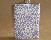 Purple and White Damask Pattern Bridal Party Girly Gift Flask