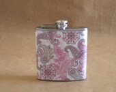 Bridesmaids Gift Pink and Gray Paisley Print 6 ounce Stainless Steel Gift Flask KR2D 5248