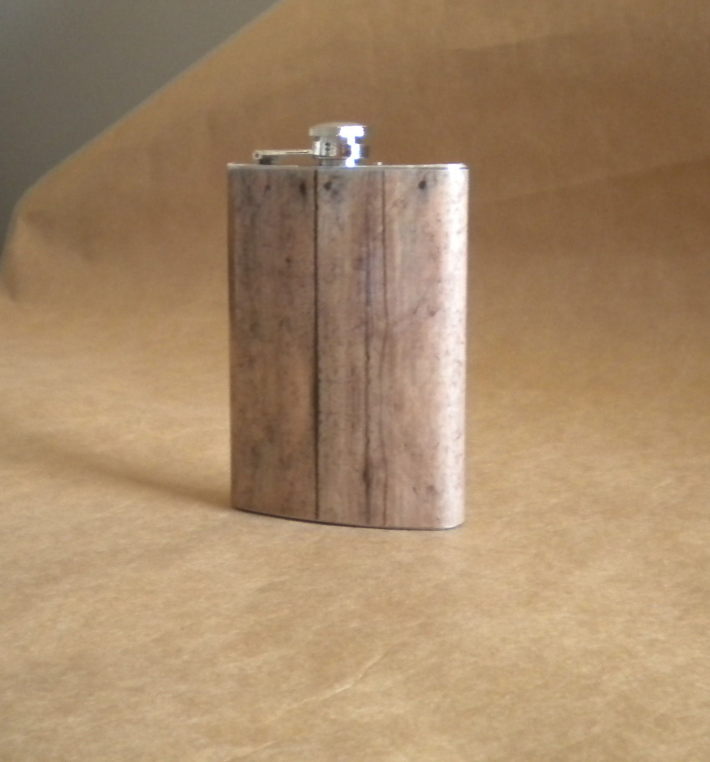 Old Barnwood Print Groomsmen or Guy Country Western Gift 8 ounce Stainless Steel Flask