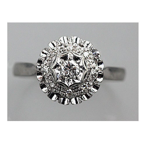 Estate 14 Kt White Gold Transitional Cut Diamond Ring Circa 1960's