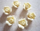 Sweet Ivory Cream Ceramic Rose Flower Flat Back 8mm Cabochons Qty 6