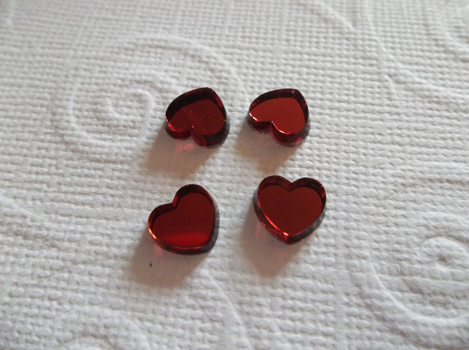 Rose Red 8mm Glass Mirror Heart Cabochons - Qty 2