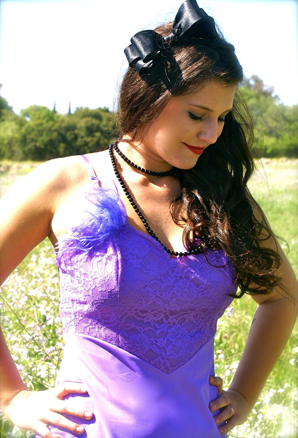 1960s Vintage Hand Dyed Upcycled Brilliant Purple Vanity Fair Slip-"Purple Haze"