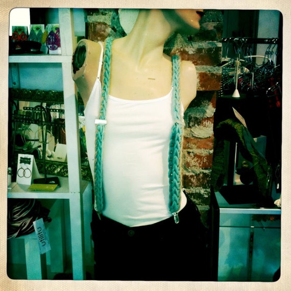Peruvian Wool Suspenders in Sky Blue and Sand