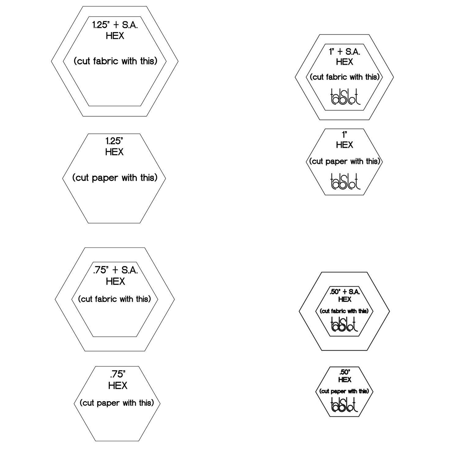 Hexagons Templates, 4 sets