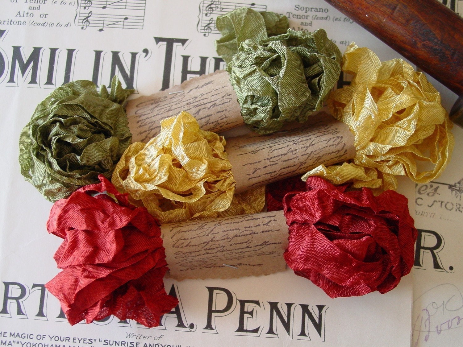 Shabby Wrinkled Festive Fall ribbon bundle, 15 yards