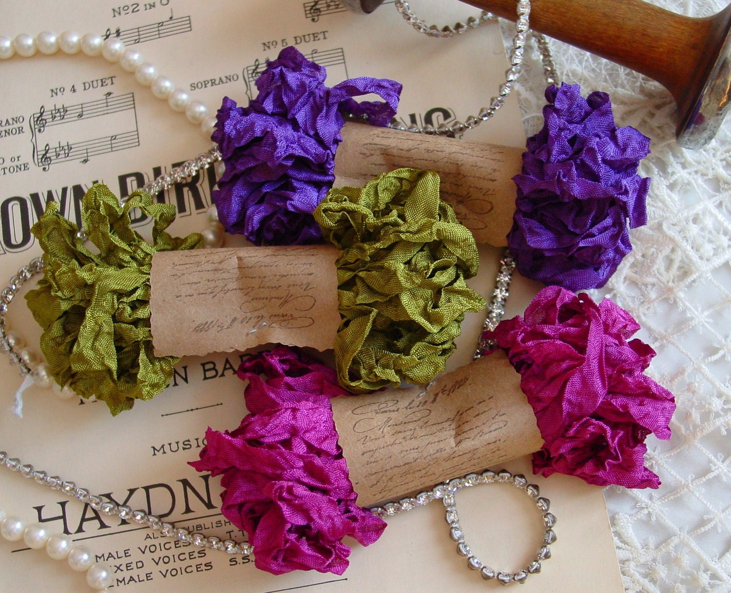 Shabby Wrinkled BERRY PATCH ribbon bundle, 15 yards