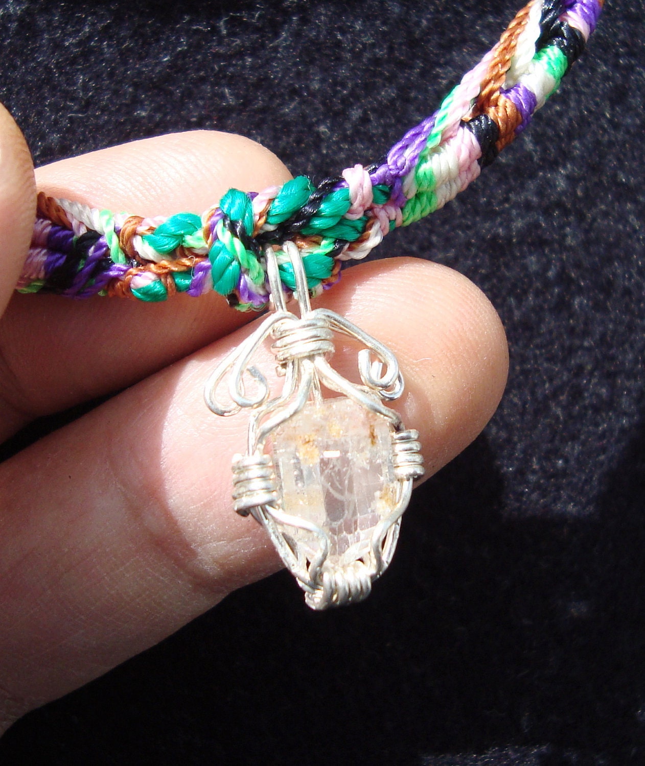 Mexican jewelry macrame choker with genuine crystal Topaz
