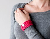 Crochet Bracelet and Necklace in one piece. Pink .