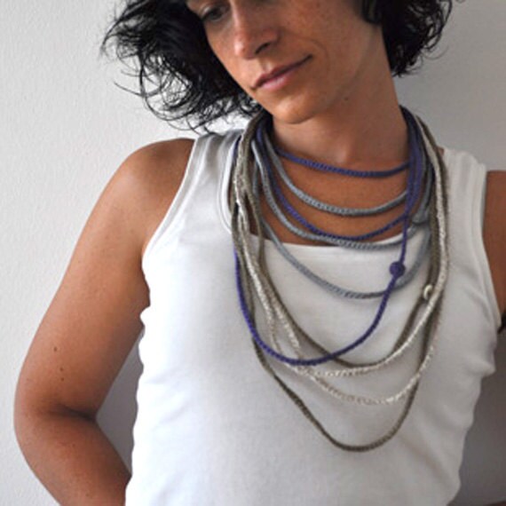 Crochet Bracelet and Necklace in one piece. Blue .