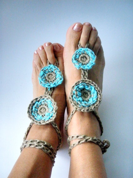 Jewelry Body Anklet Foot Hippy Chic Turquoise Barefoot Sandals Fiber Crochet Nude shoes Yoga Bohemian Summer fashion