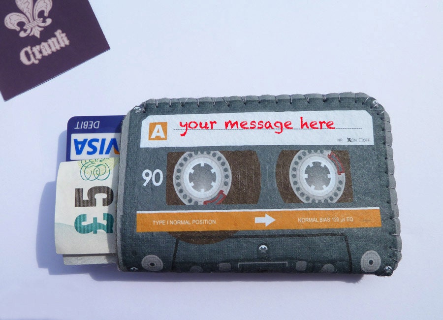 Credit Card Case - Personalised Cassette Tape - Create Your Own Message - Credit Card Holder Business Card Holder Wallet