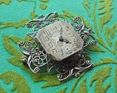 SALE Was 48 NOW 35 //  Time Stands Still Neo Victorian Steampunk Vintage Watch Face Filigree Brooch Pin or Pendant