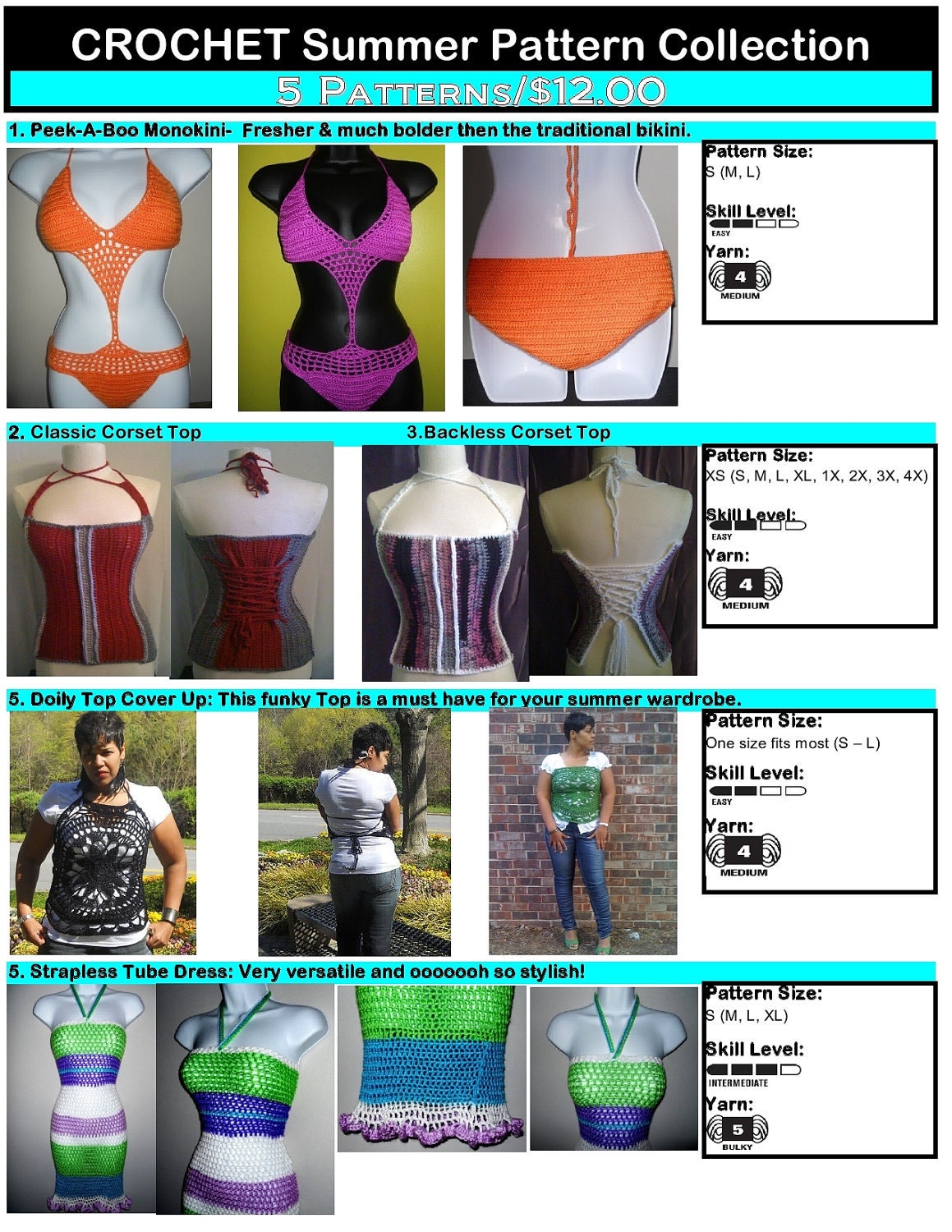 Crochet Pattern Collection-Summer Clothing-PDF Patterns