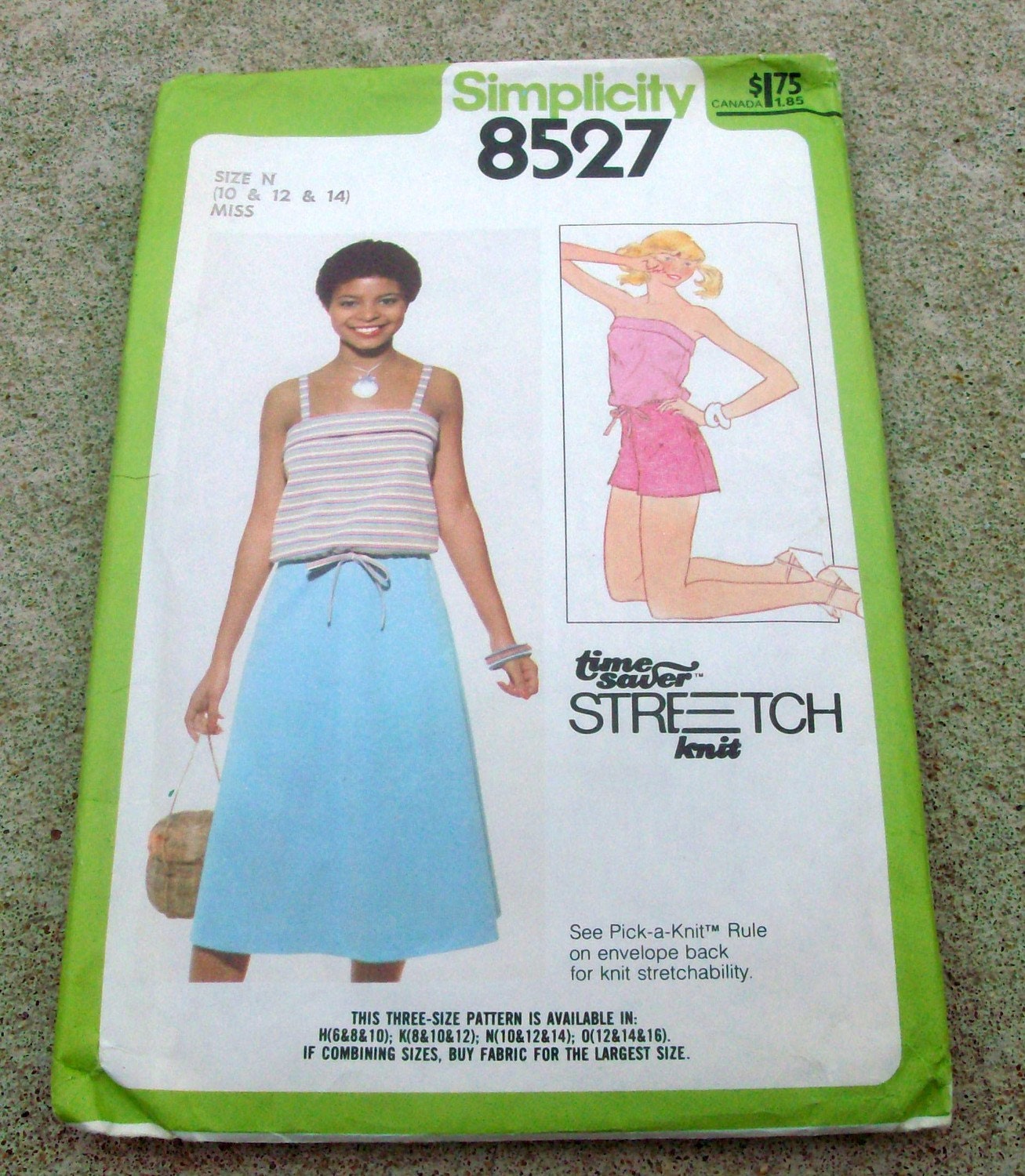 1978 Used Vintage Simplicity Pattern 8527 Misses Pullover Top, Skirt, and Shorts Size 10-14