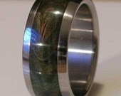 Titanium Wood Ring Green Maple Burl Wooden Band Mens or Ladies Wedding Ring - Bands Available in size 4-18 Rings