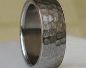 Titanium Wedding Band Comfort Fit Custom Designed Hammer Finish for Men and Women Available in Sizes 4-17