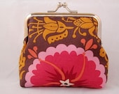 Pink Brown Flower Cutie Coin Purse Anna Maria Horner Cotton Fabric Pouch Kisslock Wallet