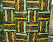 Lap Quilt Wall Hanging Tapestry Baby Crib Patchwork Quilted Fabric Lined Cotton Rustic Country Home Wedding Gift - Yellow Org Brown Green 67