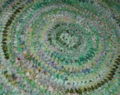 Toothbrush Nalebinding Handmade Rag Scrap Fabric Rug Tan Brown Greens 21 36 Home Decor Gift Kitchen Bath Primitive Rustic Country Charm