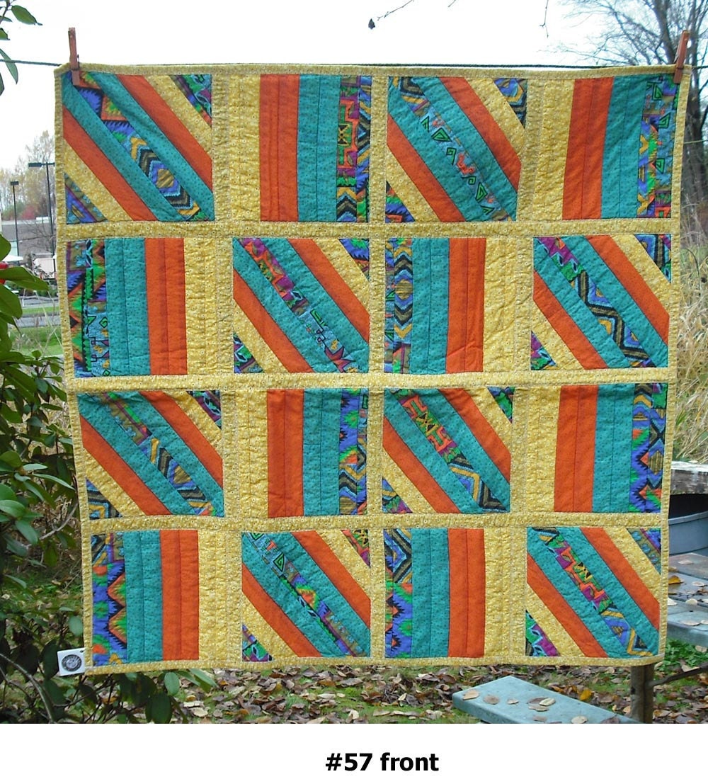 Lap Quilt Wall Hanging Tapestry Baby Crib Patchwork Quilted Fabric Lined Cotton Yellow Turquoise Orange 57 Country Home Decor Cover Blanket