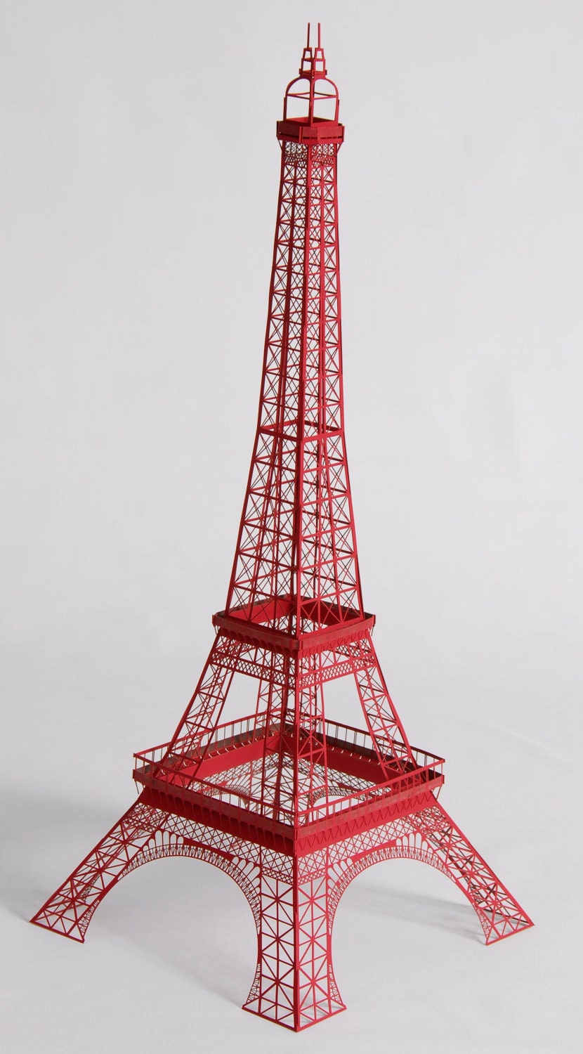 22" Papercraft Red Eiffel Tower Model with Full Observation Decks