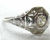 Antique Diamond Ring White Gold Filigree