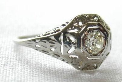 Antique Diamond Ring White Gold Filigree