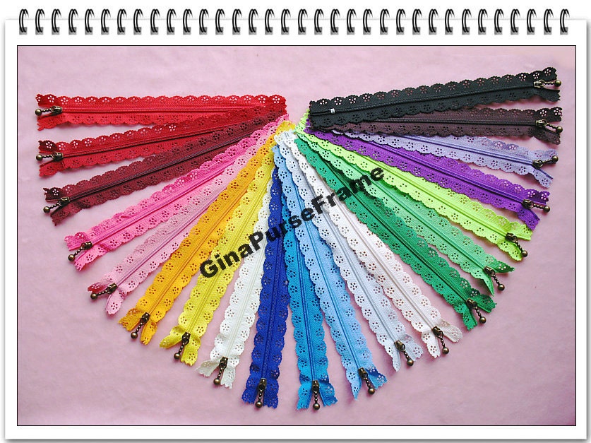 20pieces- Rainbow 20colors lace zipper for purse making with bead puller (purse bag metal frame)