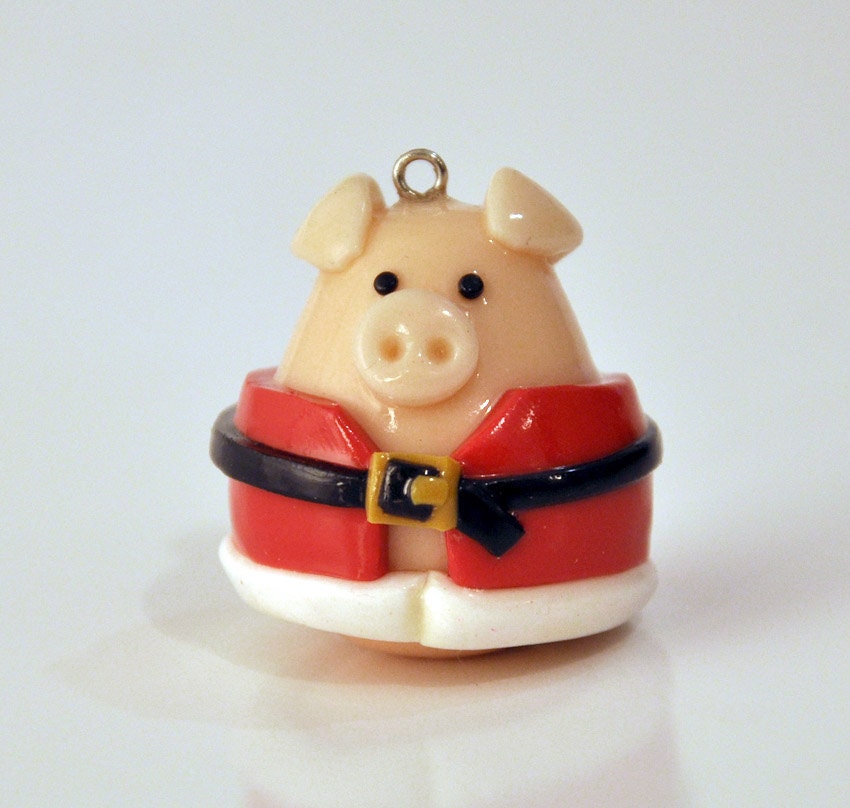 polymer clay santa piggy key chain