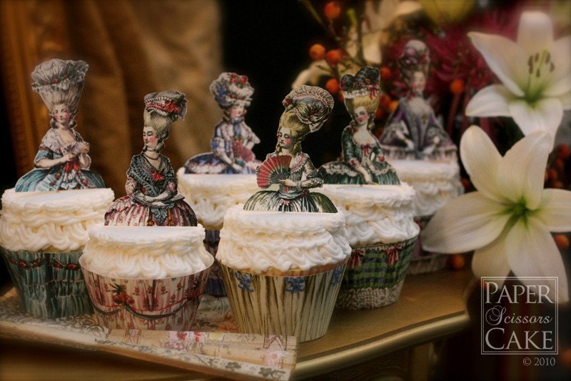 Marie Antoinette Soiree Printable Cupcake Topper And Wrapper Set- Simply Print, Cut, Assemble, Enjoy