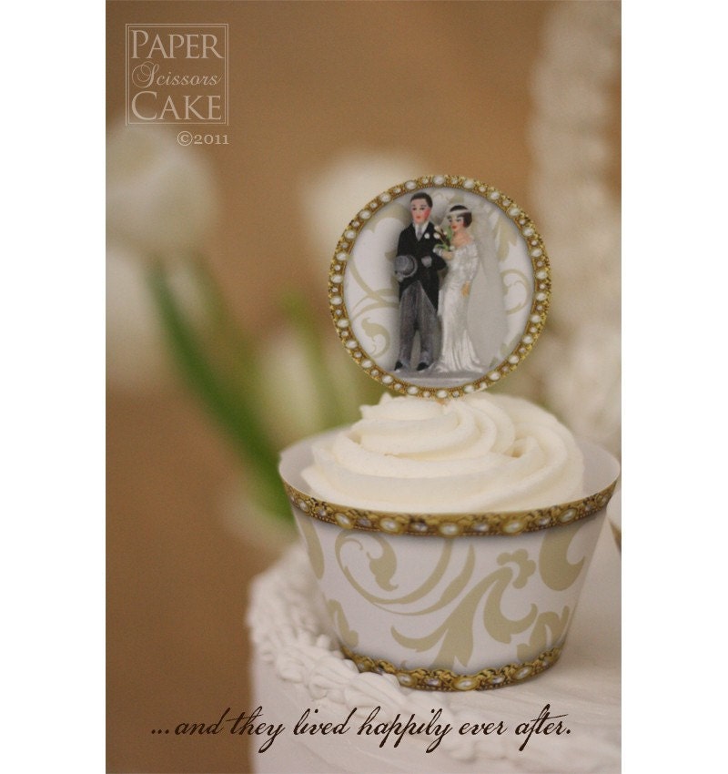 Forever, 1920s, 1930s Deco Wedding Topper Couple Printable Cupcake Topper And Wrapper Set - Simply Print, Cut, Assemble, Enjoy