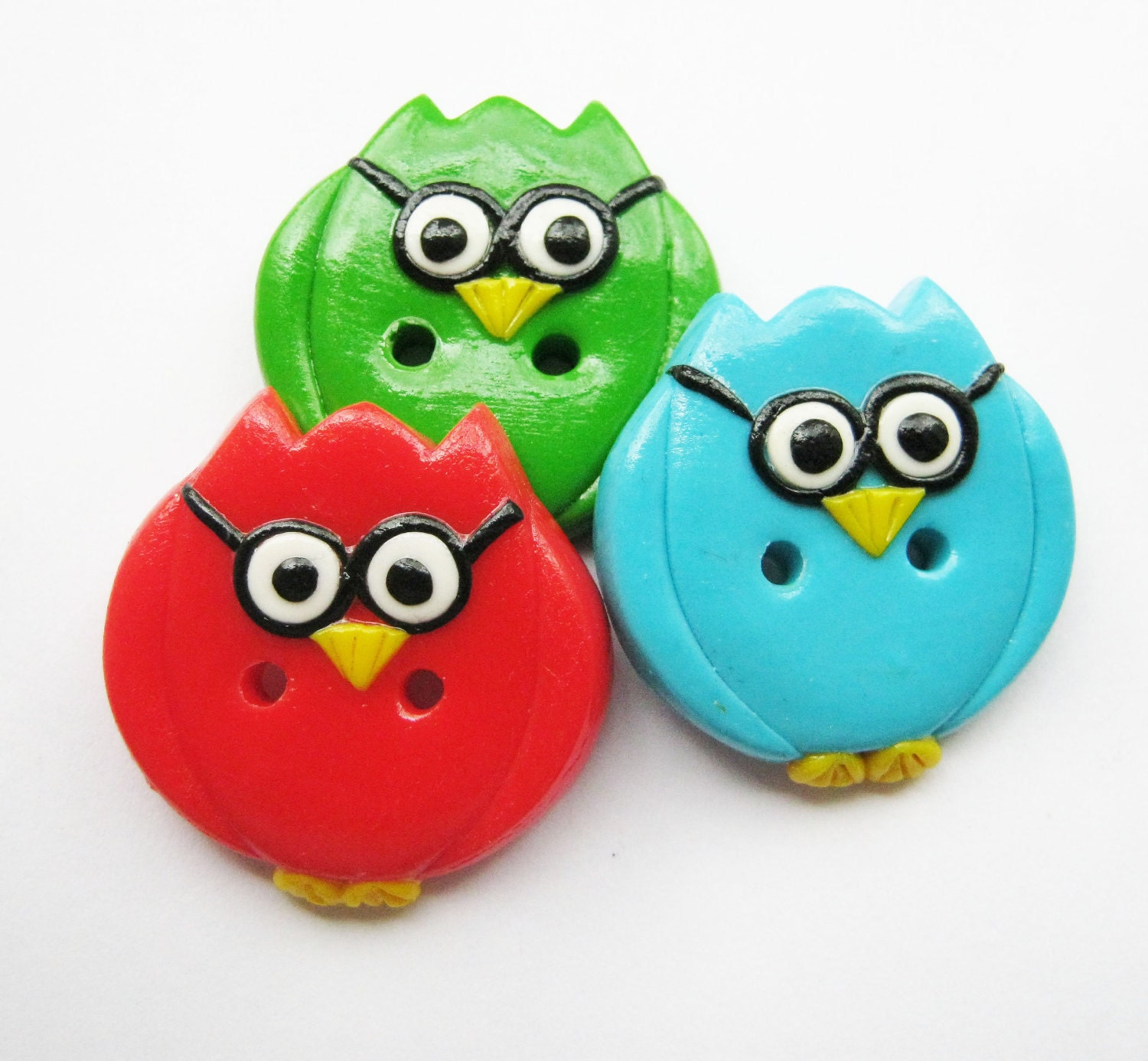 Owls with glasses - set of 3 polymer clay buttons